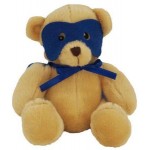 Logo Printed 6" Super Hero Bear with Blue Mask and Cape