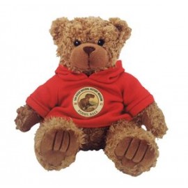 Customized 8" Brown Curly Bear w/Hooded Sweatshirt & Full Color Imprint