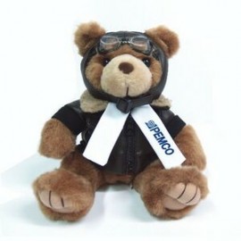 12" Brown Aviator Bear with one color imprint Custom Personalized