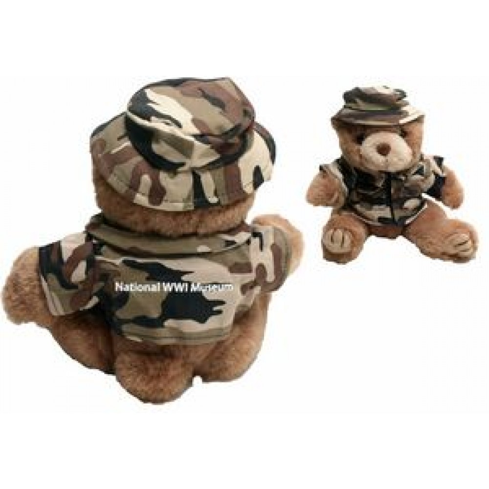 8" Marine-Desert Camo Bear Stuffed Animal w/Shirt, Boonie Hat & One Color Imprint with Logo