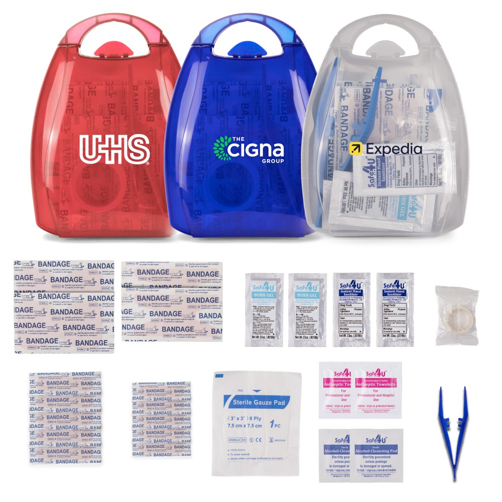 25pc Medium First Aid Kit in Press-Open Case with Logo