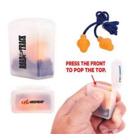 Logo Branded Silicone Earplugs With Blue Nylon Cord And Clear Clip Case