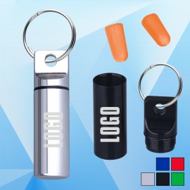 Ear Plugs in Metal Canister w/Key Ring with Logo  Ear Plugs in Metal Canister w/Key Ring with Logo
