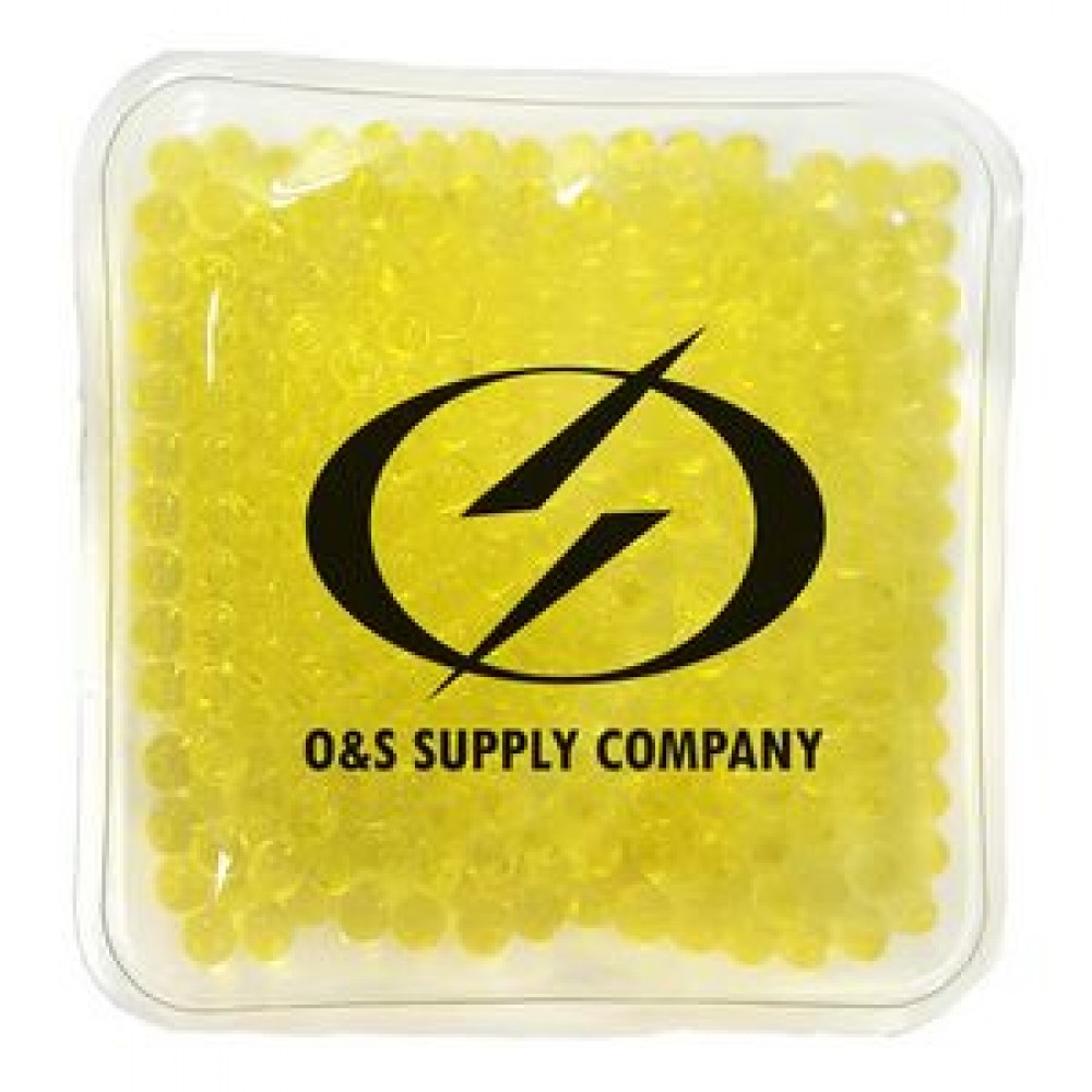 Square Yellow Hot/ Cold Pack with Gel Beads with Logo