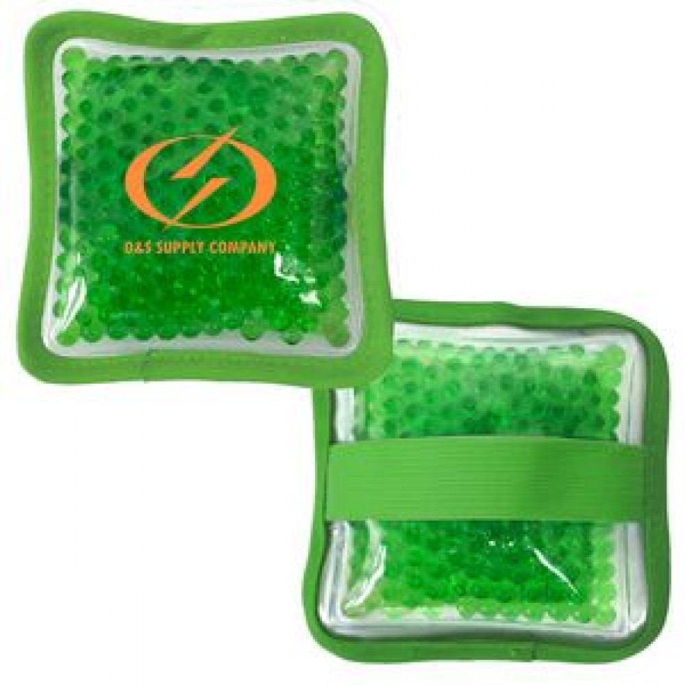 Cloth Square Green Hot/ Cold Pack with Gel Beads with Logo
