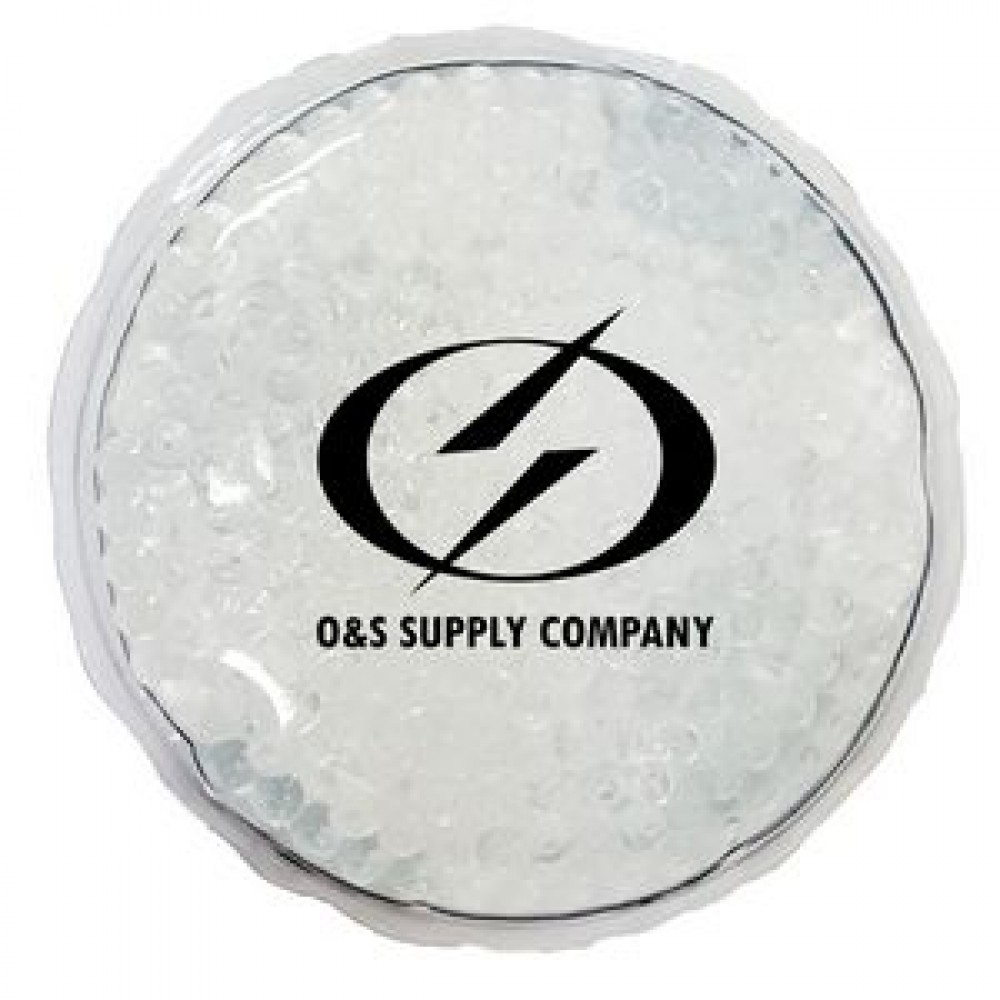 White Round Hot/ Cold Pack with Gel Beads with Logo