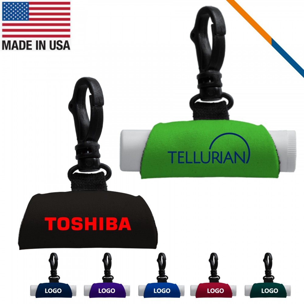 Lea Neoprene Lip Balm Swivel Snap Hook Sleeve with Logo