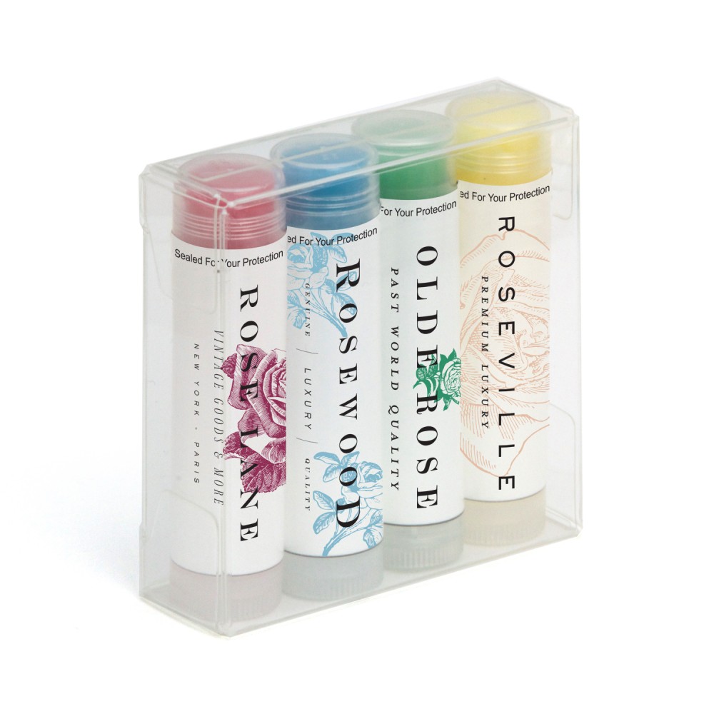 4 Pack Of Fashion Tinted Beeswax Lip Balm Custom Printed 4 Pack Of Fashion Tinted Beeswax Lip Balm Custom Printed