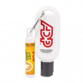 Sunscreen and Lip Balm Combo on Carabiner with Logo