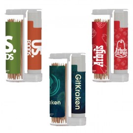 Wooden Toothpicks in a Rectangular Flip-Top Duo w/ Natural Lip Moisturizer with Logo  Wooden Toothpicks in a Rectangular Flip-Top Duo w/ Natural Lip Moisturizer with Logo