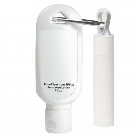 Custom 1 Oz. Spf30 Sunscreen Lotion With Carabiner And Spf15 Lip Balm
