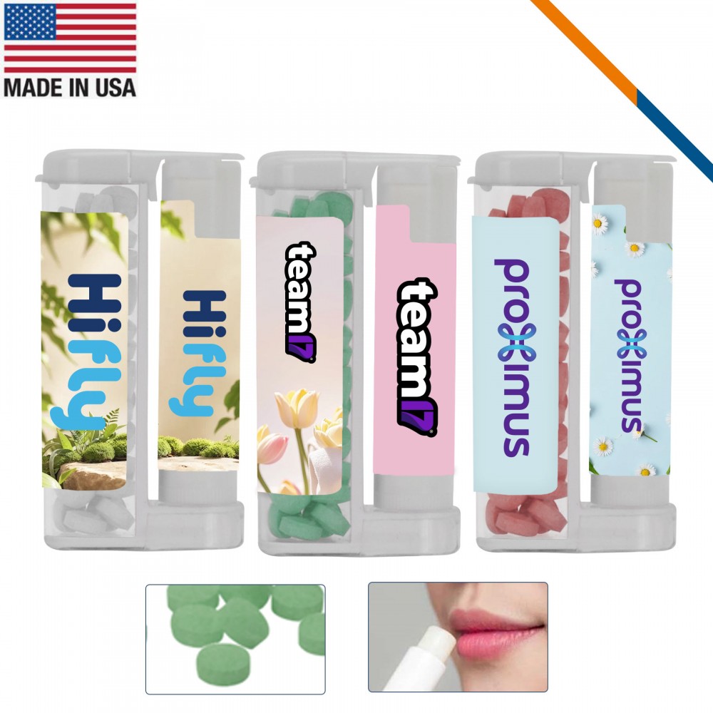 Fizz Flip-Top Duo Sugar Free Mints With SPF 15 Lip Balm with Logo