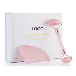 Anti-Aging Pink Facial Jade Roller Gua Sha Gift Set Custom Printed