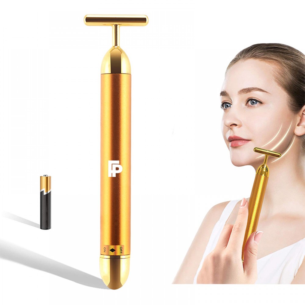 Custom Printed Golden Pulse Facial Massager /T shaped Gold Beauty Bar Electric Cleanser