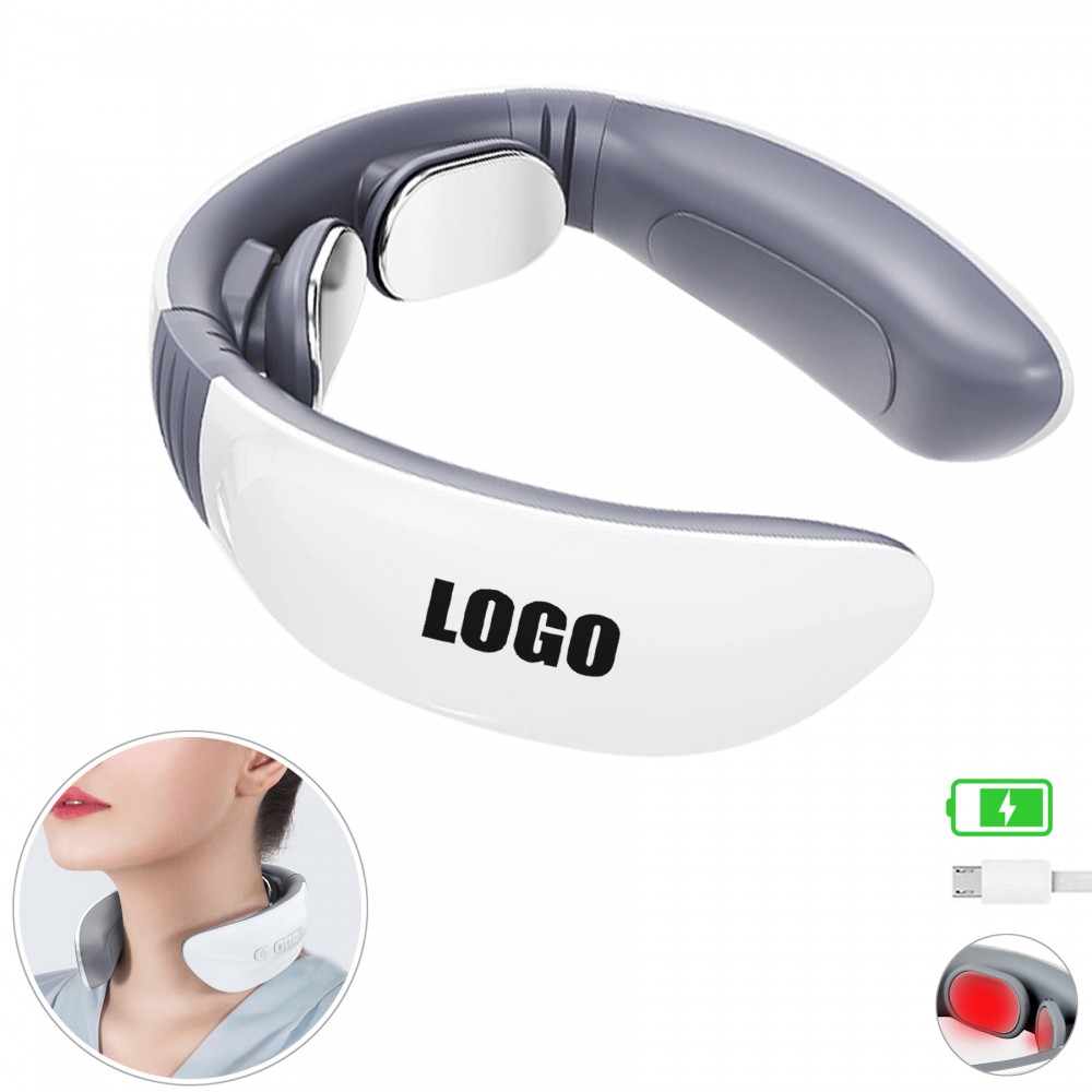 Logo Branded Rechargeable Electric Pulse Neck Massager With Heat Therapy
