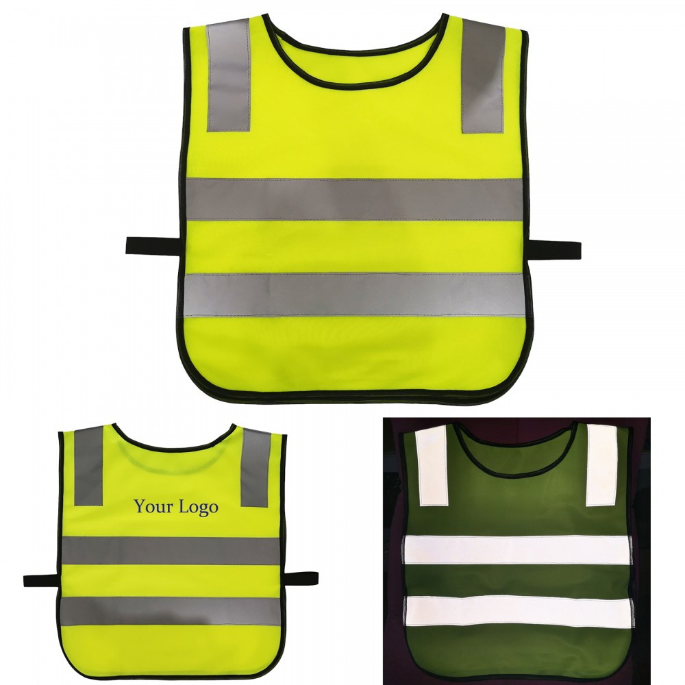 Logo Branded Kids High-lighted Reflective Safety Vest w/ Elastic Band