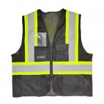 5 Pockets High Visibility Black Mesh Safety Vest with Logo