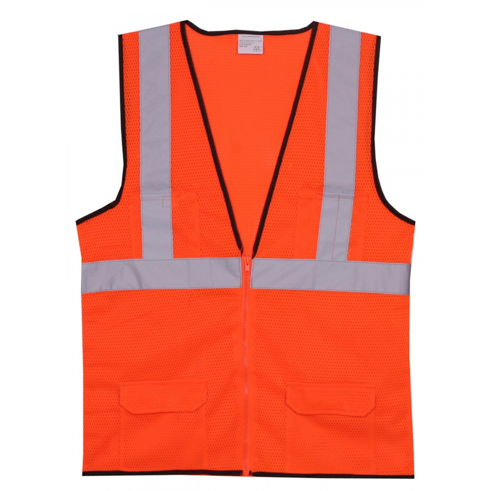 Custom Printed:Logo Branded Orange Mesh Zipper Safety Vest (Small/Medium)