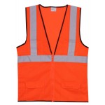 Custom Printed:Logo Branded Orange Mesh Zipper Safety Vest (Small/Medium)