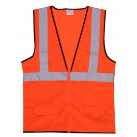 Custom Printed:Logo Branded Orange Mesh Zipper Safety Vest (Small/Medium)