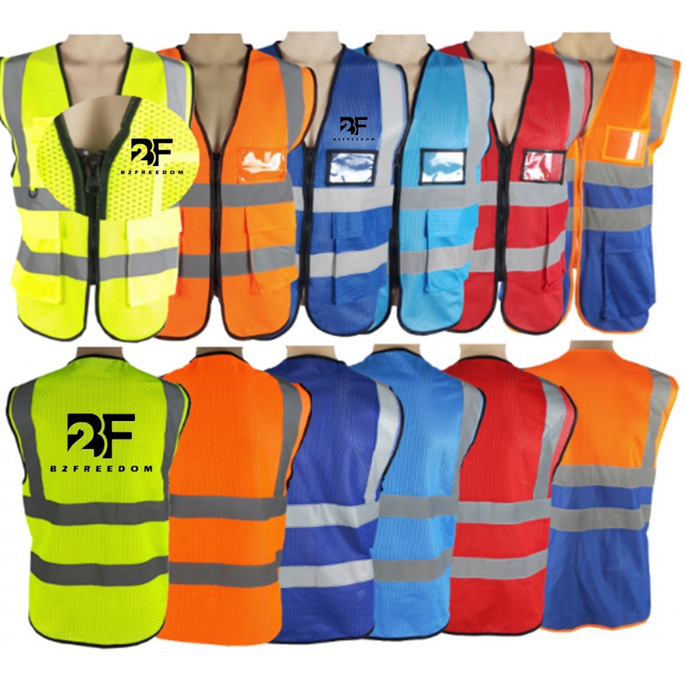 Custom Imprinted Reflective Vest Safety Vest High Visibility w/Reflective Strips & Multi-Pockets Custom Imprinted Reflective Vest Safety Vest High Visibility w/Reflective Strips & Multi-Pockets