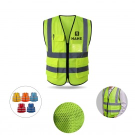 Reflective Safety Vest w/ Reflective Strips & Multi-Pockets with logo
