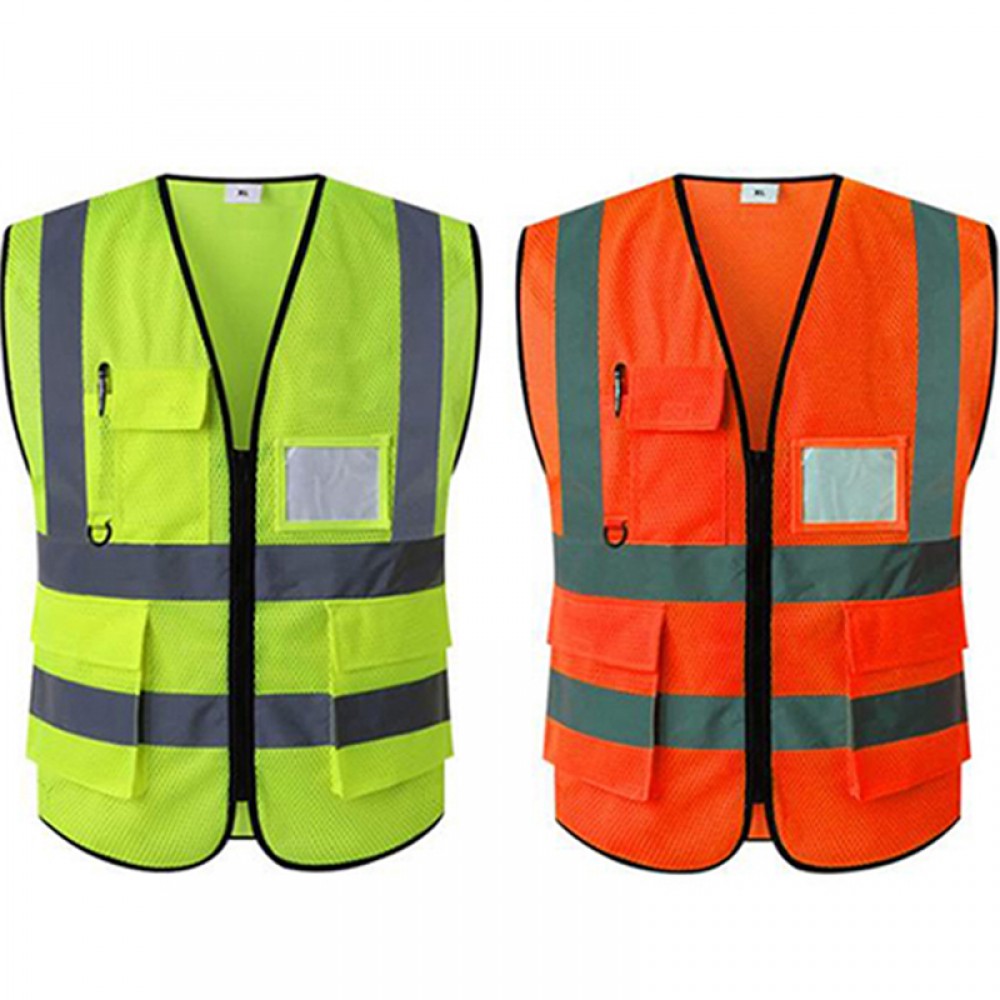 Custom Printed High Visibility Mesh Safety Reflective Vest Pockets Zipper Custom Printed High Visibility Mesh Safety Reflective Vest Pockets Zipper