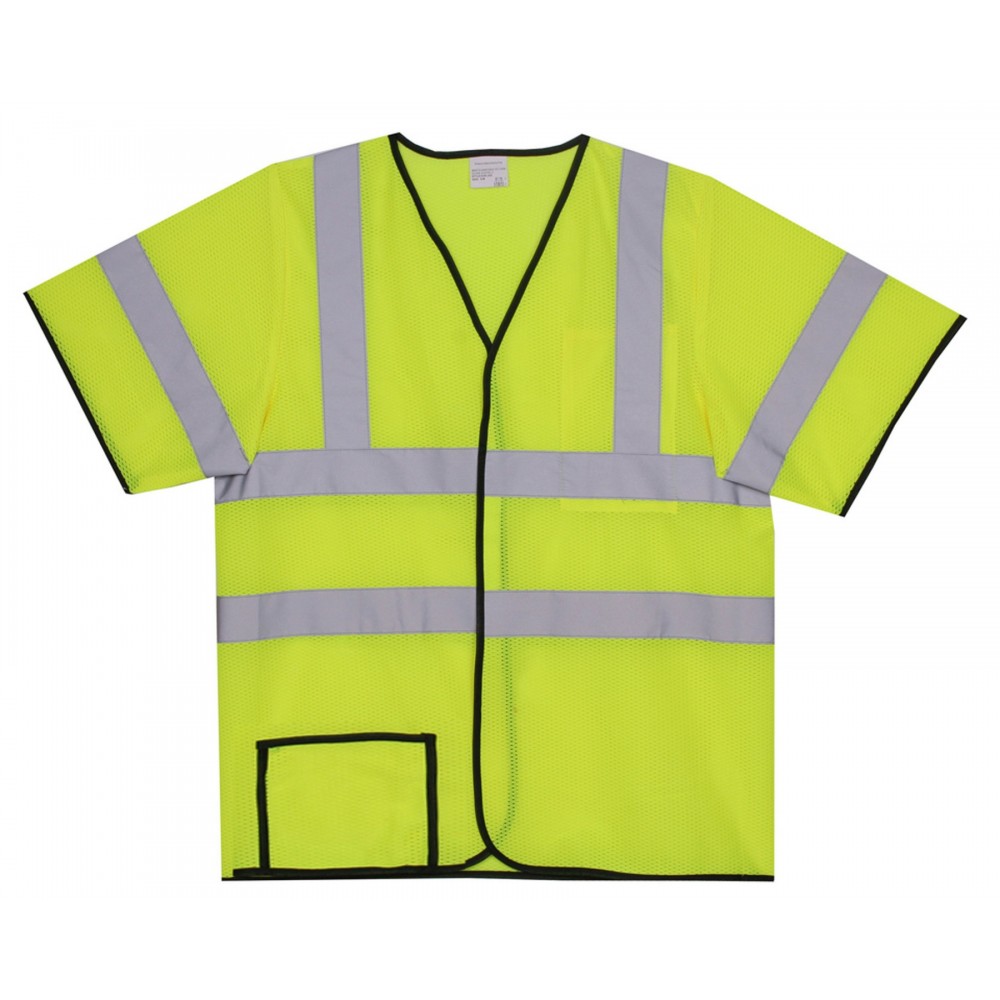 Custom Printed:Logo Branded Yellow Mesh Short Sleeve Safety Vest (Small/Medium)