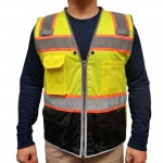 Deluxe ANSI Class 2 Solid Safety Vest With Reflective Piping And Black Bottom with logo