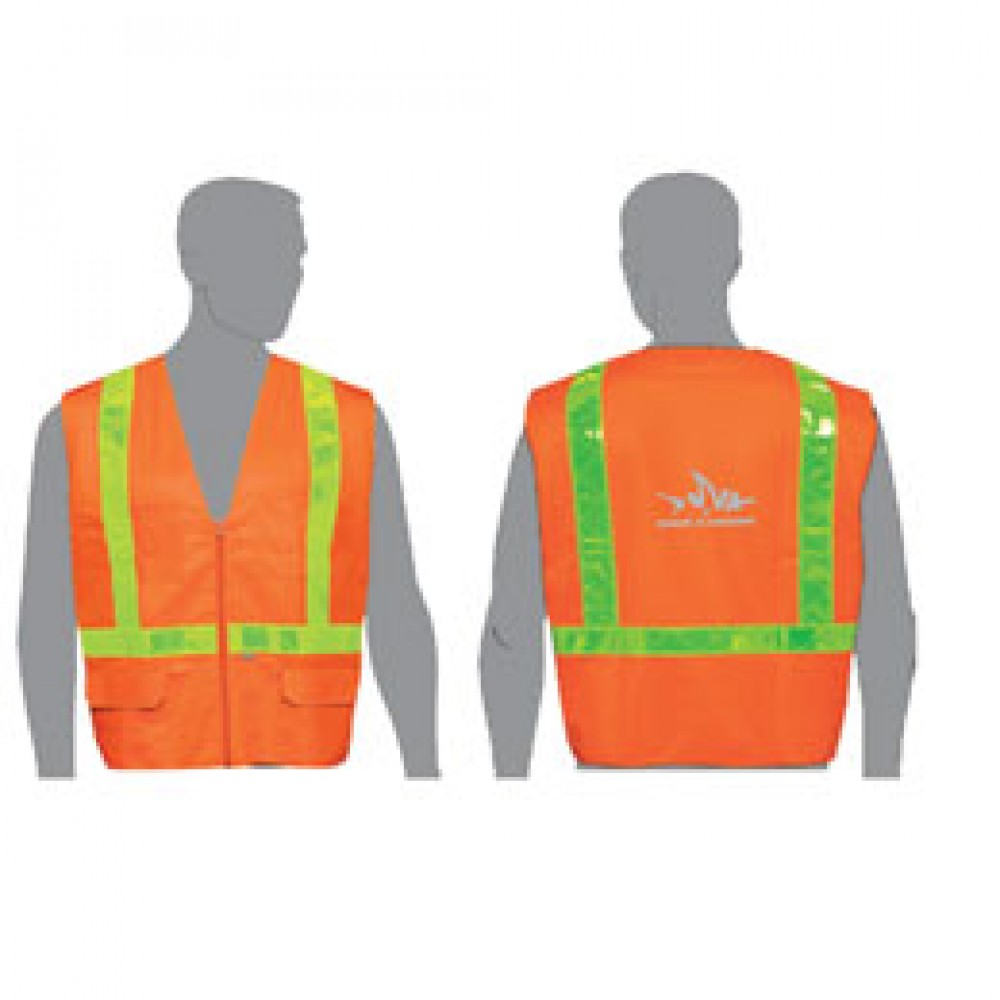 Custom Imprinted Orange Class 2 Compliant Surveyor's Vest Custom Imprinted Orange Class 2 Compliant Surveyor's Vest