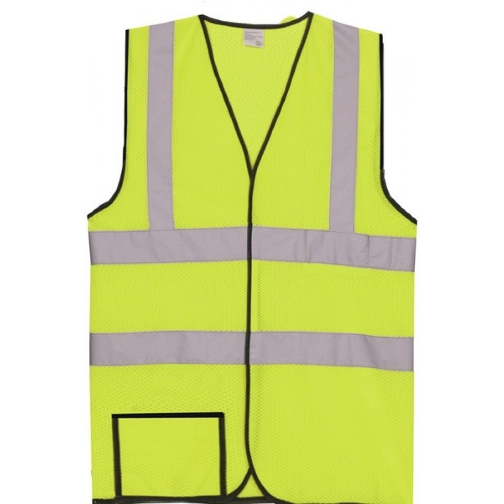 Custom Printed:Logo Branded Yellow Mesh Dual Stripe Safety Vest (Small/Medium)