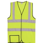 Custom Printed:Logo Branded Yellow Mesh Dual Stripe Safety Vest (Small/Medium)
