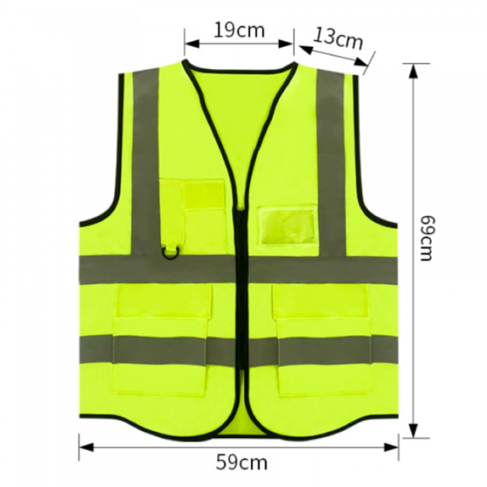 Custom Printed:Logo Branded Multi-Pocket Reflective Vest