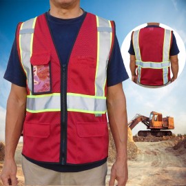 Custom 3C Products Non-ANSI, Red Safety Vest with Multi Pockets