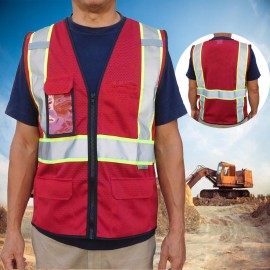 Personalized 3C Products Non-ANSI, Red Safety Vest with Multi Pockets  Personalized 3C Products Non-ANSI, Red Safety Vest with Multi Pockets