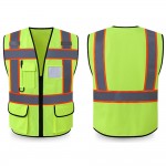Logo Branded Highlight Reflective Strips Safety Vest Pocket Zipper