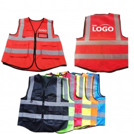 Custom Printed:Logo Branded High Visibility Safety Vest With Reflective Strips