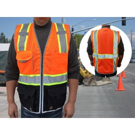 3C Products Deluxe Neon Orange Safety Vest w/Black Bottom ANSI Class 2 with logo