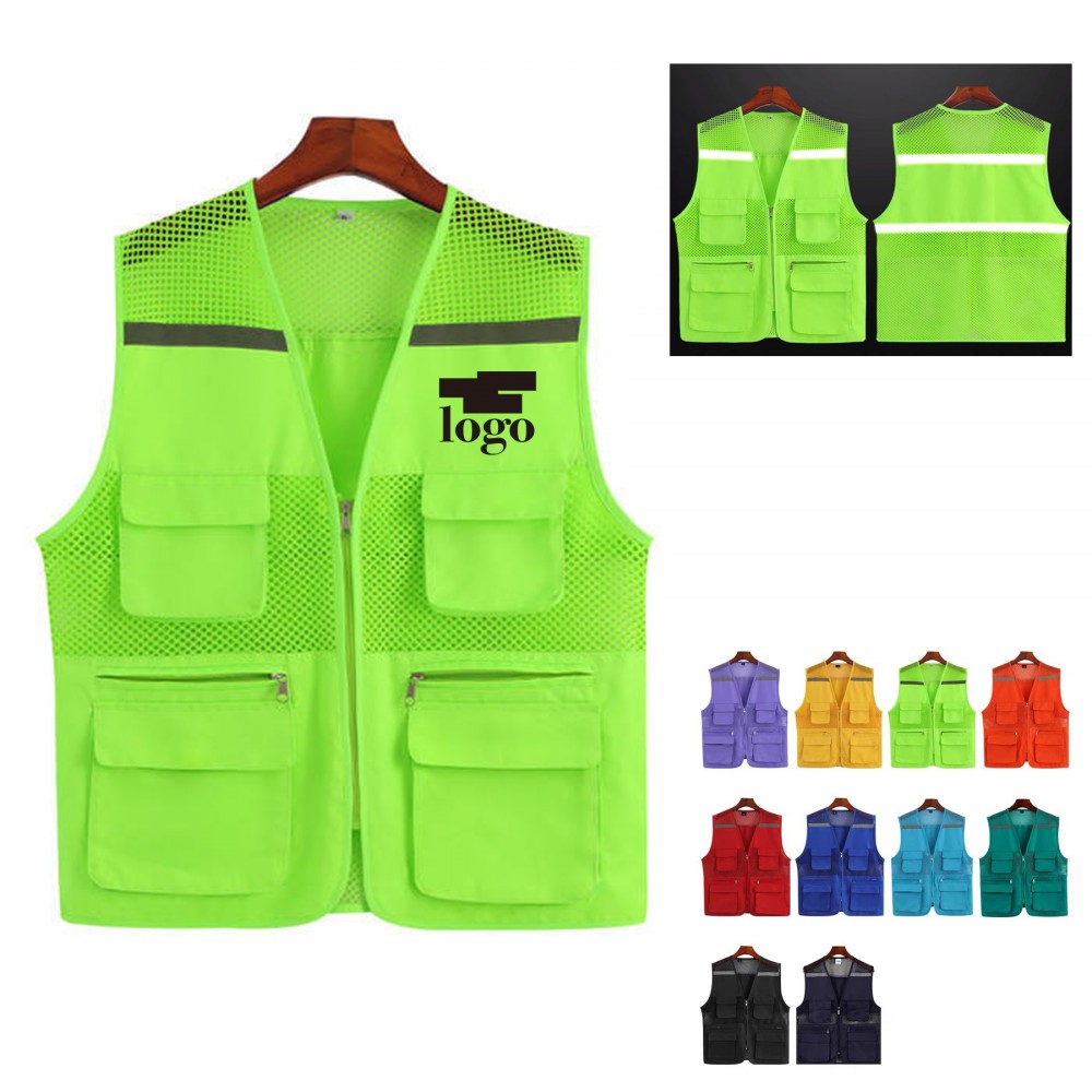 Multi-Pocket Reflective Safety Vest with logo Multi-Pocket Reflective Safety Vest with logo