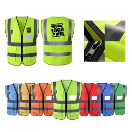 Custom Printed:Logo Branded Reflective Safety Vest With Pockets