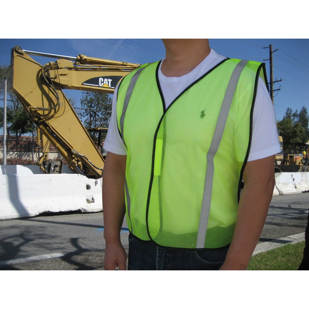 Economy Light Weight Poly Mesh Neon Green Safety Vest w/Non ANSI with logo