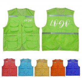 Custom Reflective Safety Vest/Mesh Breathable Workwear with Pockets and Zipper-Price for 2 logos 2 location