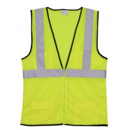 Custom Printed:Logo Branded Yellow Mesh Zipper Safety Vest (Small/Medium)