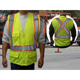 3C Products Class 2 Safety Vest ANSI w/X Back Green with logo