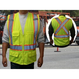 3C Products Class 2 Safety Vest ANSI w/X Back Green with logo  3C Products Class 2 Safety Vest ANSI w/X Back Green with logo