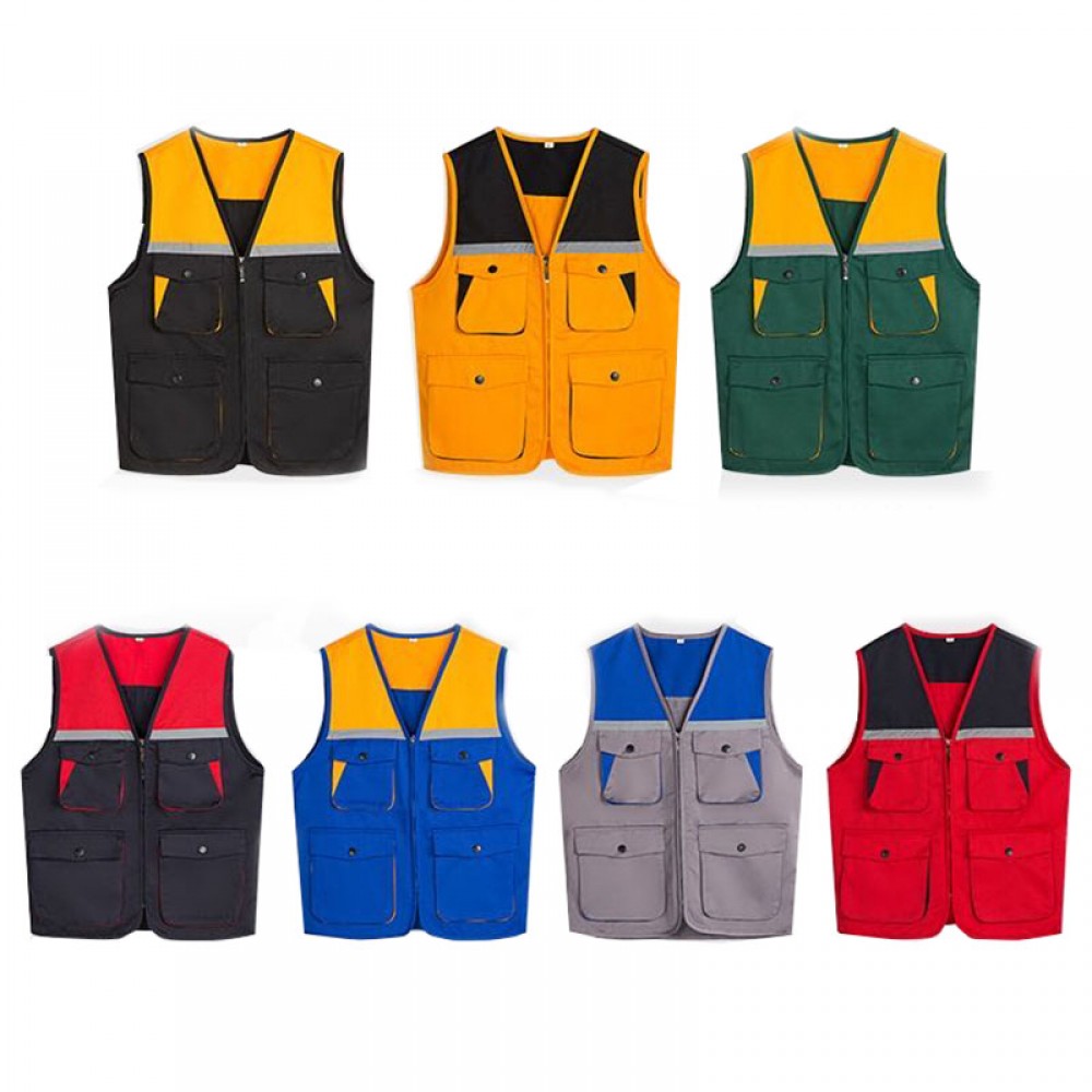 Custom Imprinted Unisex Reflective Multi-pockets Work Vest Custom Imprinted Unisex Reflective Multi-pockets Work Vest