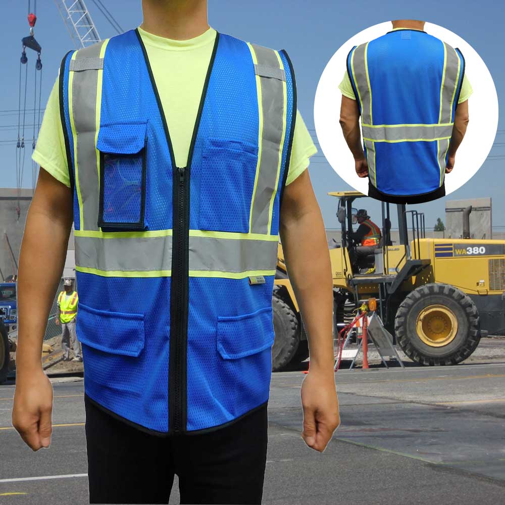 3C Products Non-ANSI, Royal Blue Safety Vest with Multi Pockets with logo 