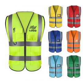Custom Printed:Logo Branded High Visibility Safety Vest With Two Pockets  Custom Printed:Logo Branded High Visibility Safety Vest With Two Pockets