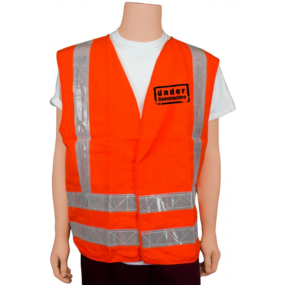 ANSI Class II Orange/White Hook & Loop Safety Vest (Large) with logo