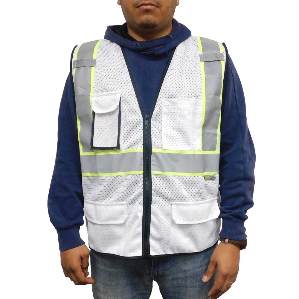 Custom 3C Products Non-ANSI, White Safety Vest with Multi Pockets
